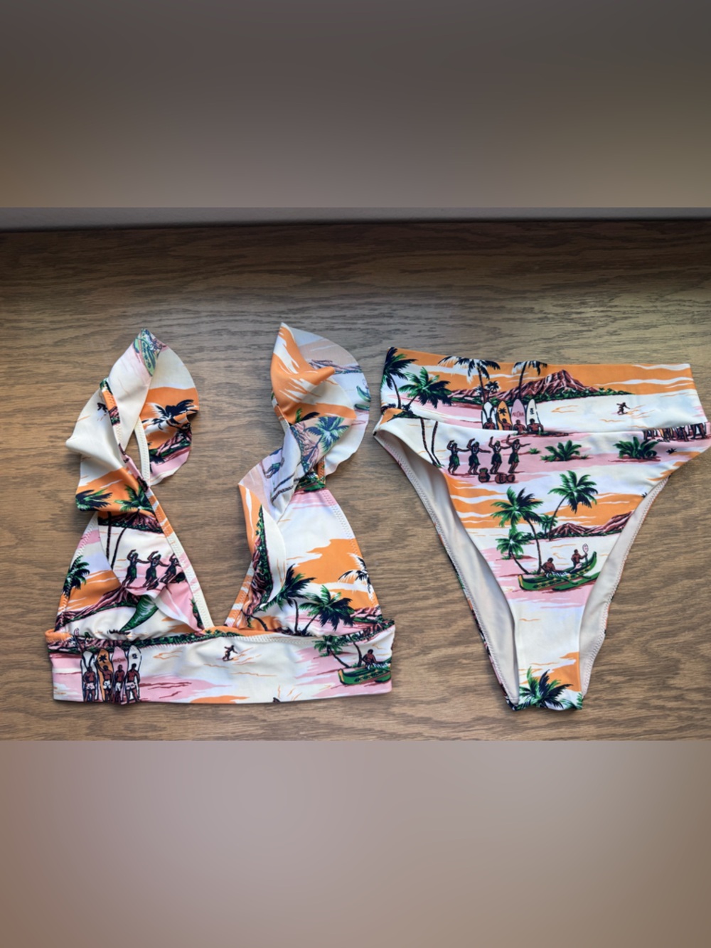 Aerie Ruffle Triangle Bikini Top + High Cut Cheeky Bottoms